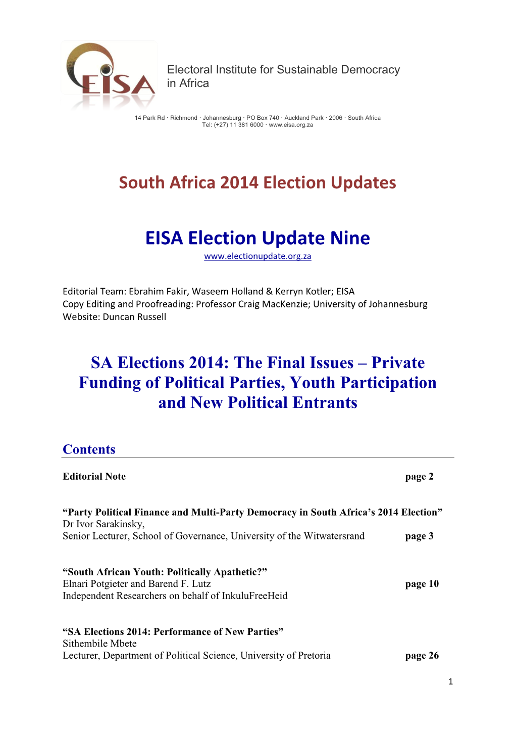 EISA Election Update Nine