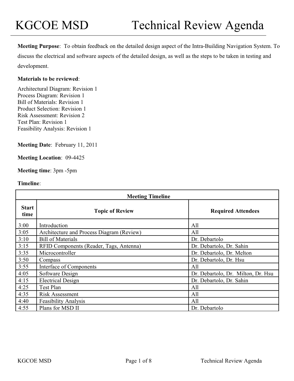 Meeting Purpose: to Obtain Feedback on the Detailed Design Aspect of the Intra-Building