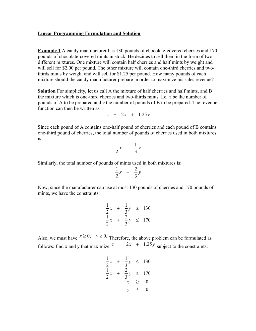 Linear Programming Formulation And Solution