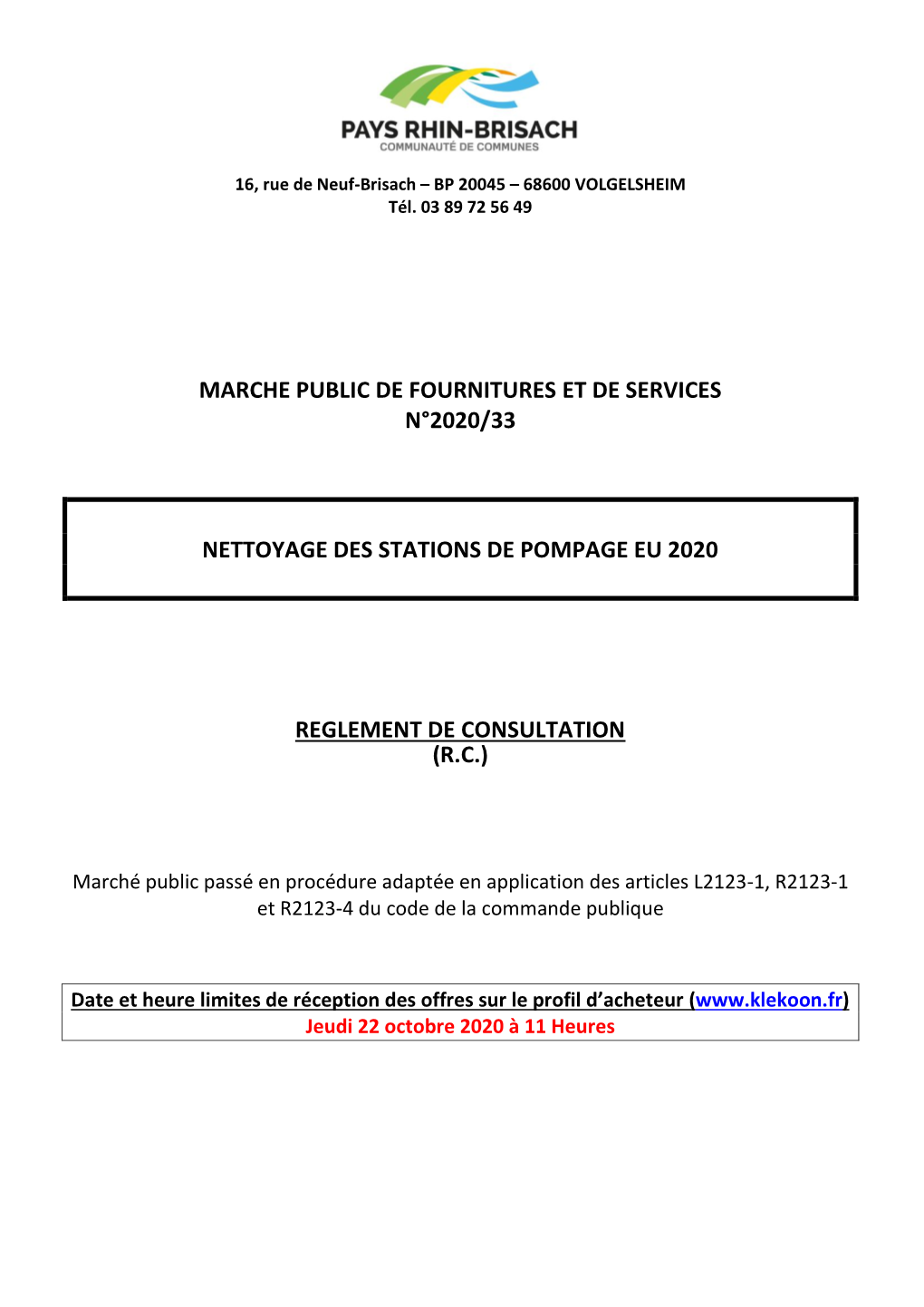Marche Public De Fournitures Et De Services N°2020/33