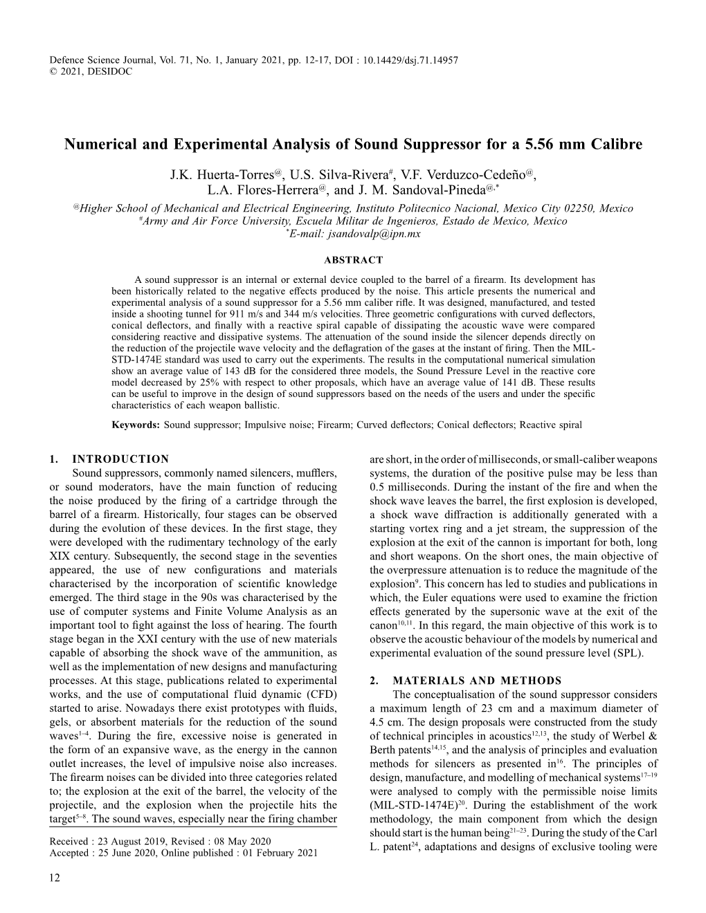 Numerical and Experimental Analysis of Sound Suppressor for a 5.56 Mm Calibre