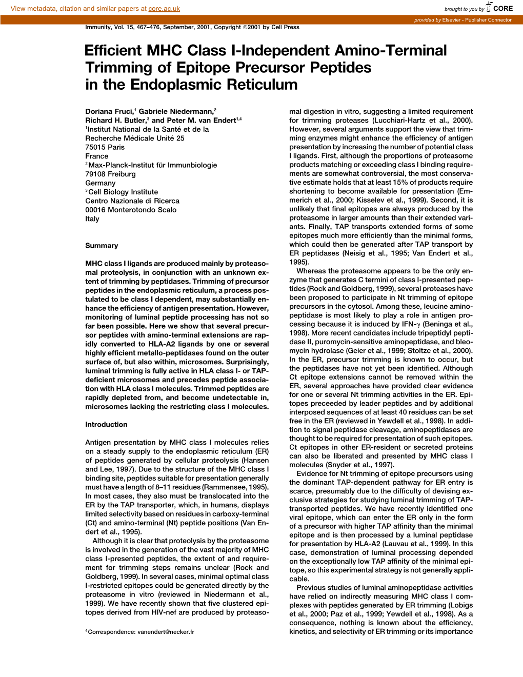 Efficient MHC Class I-Independent Amino-Terminal Trimming of Epitope Precursor Peptides in the Endoplasmic Reticulum