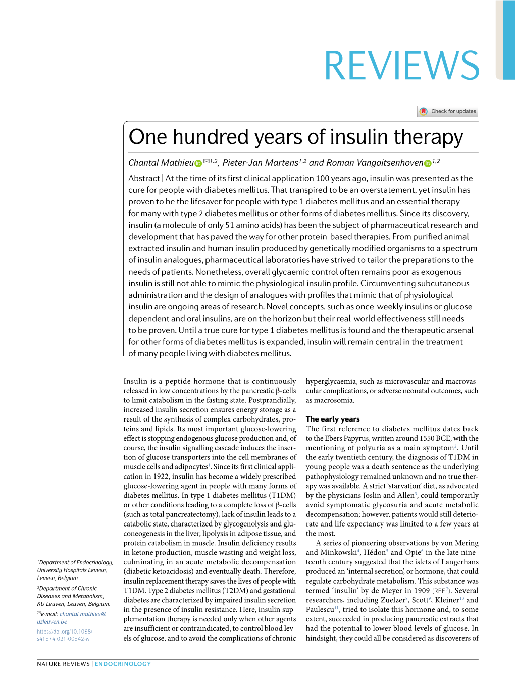 One Hundred Years of Insulin Therapy