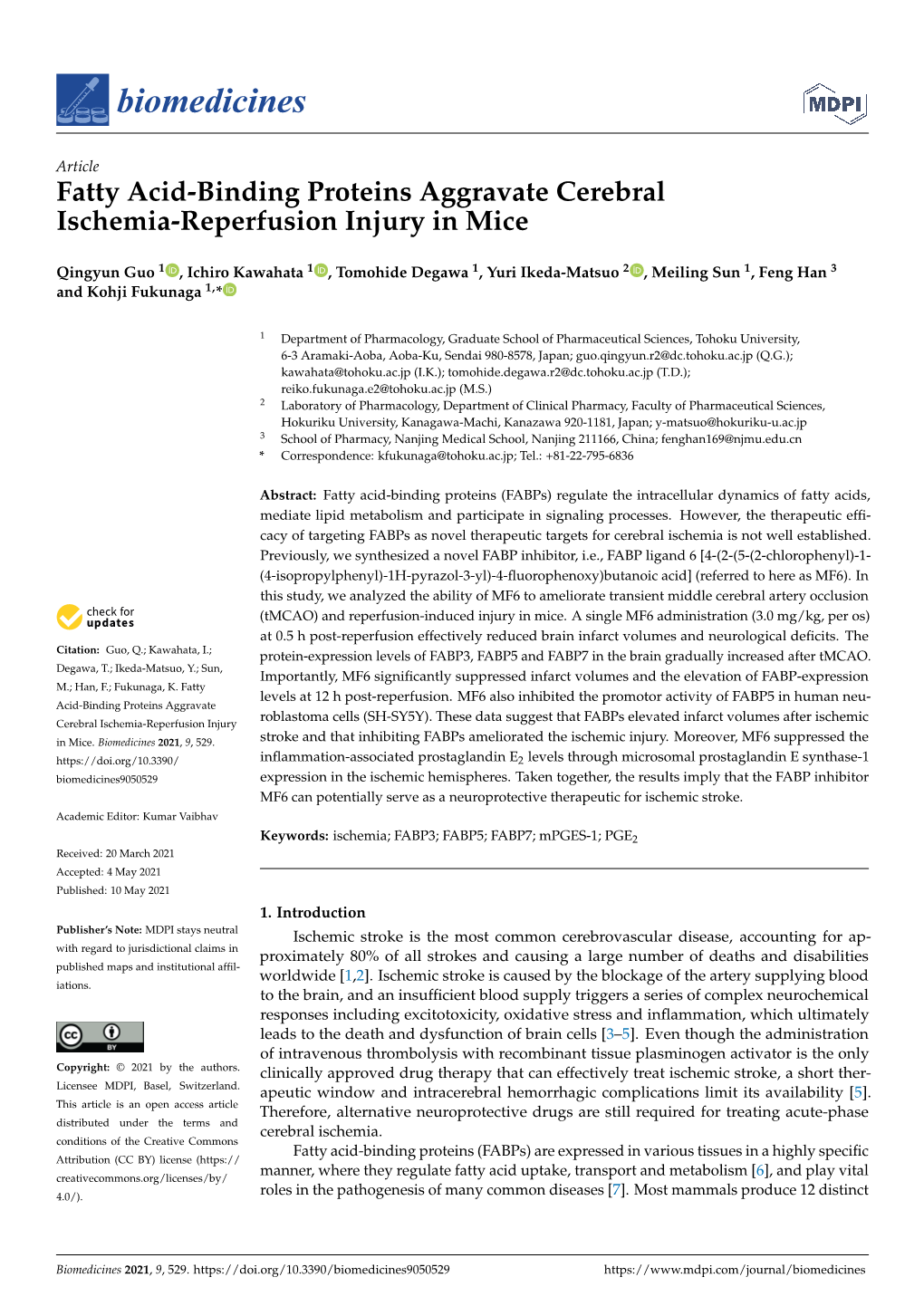 Fatty Acid-Binding Proteins Aggravate Cerebral Ischemia-Reperfusion Injury in Mice