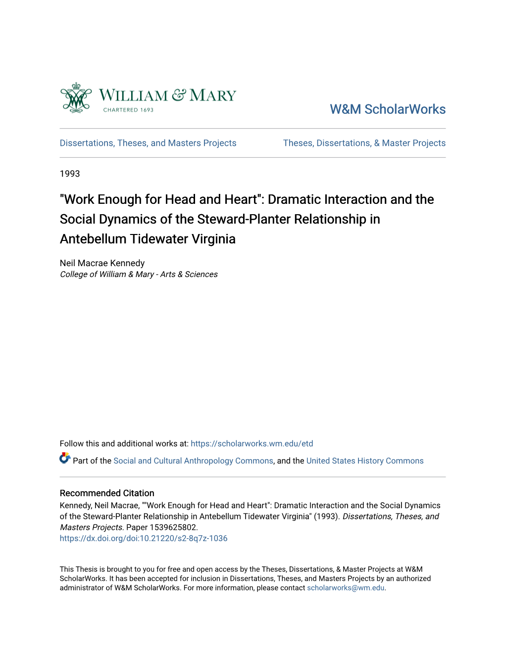 Dramatic Interaction and the Social Dynamics of the Steward-Planter Relationship in Antebellum Tidewater Virginia