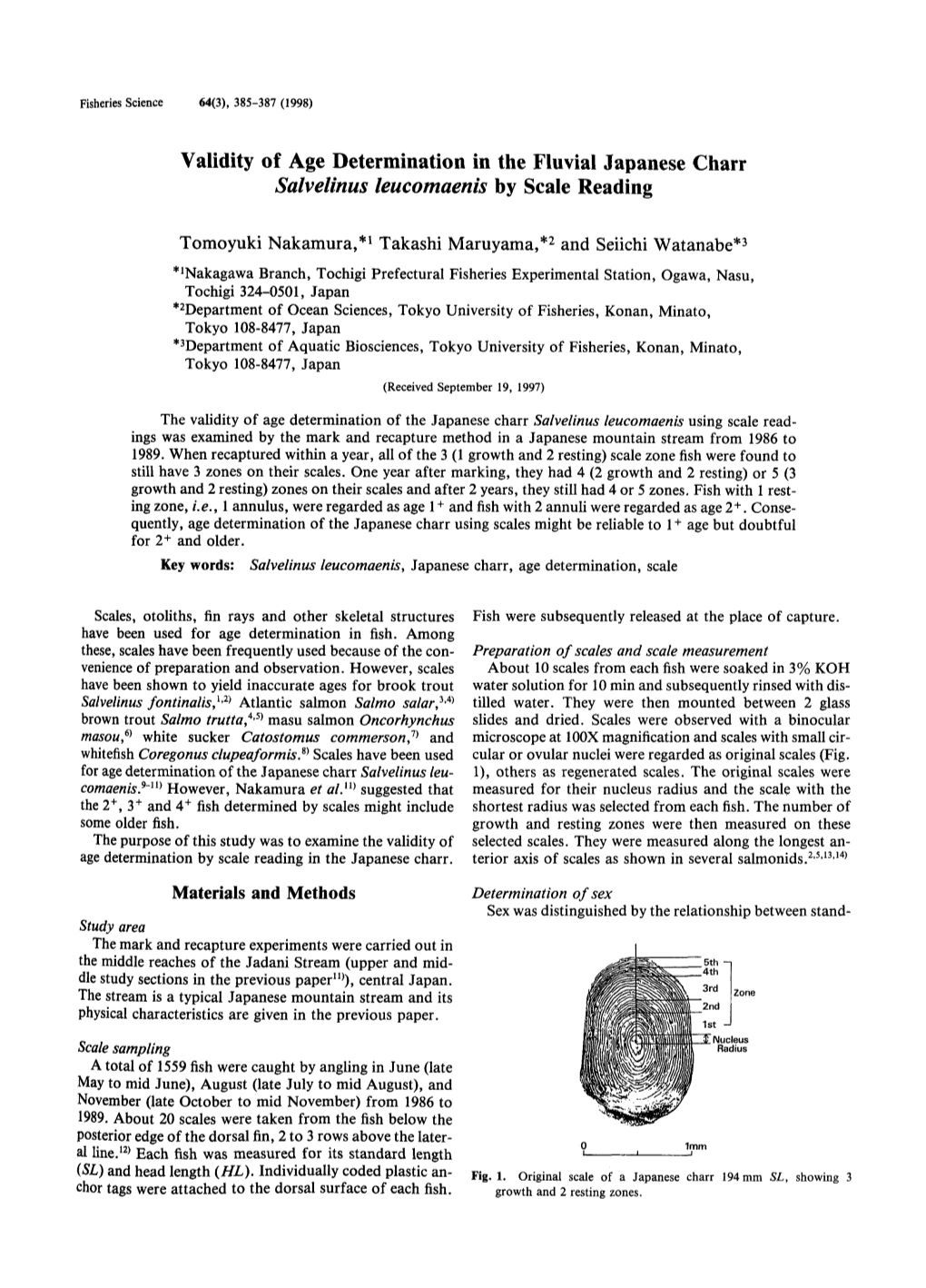 Validity of Age Determination in the Fluvial Japanese Charr Salvelinus Leucomaenis by Scale Reading