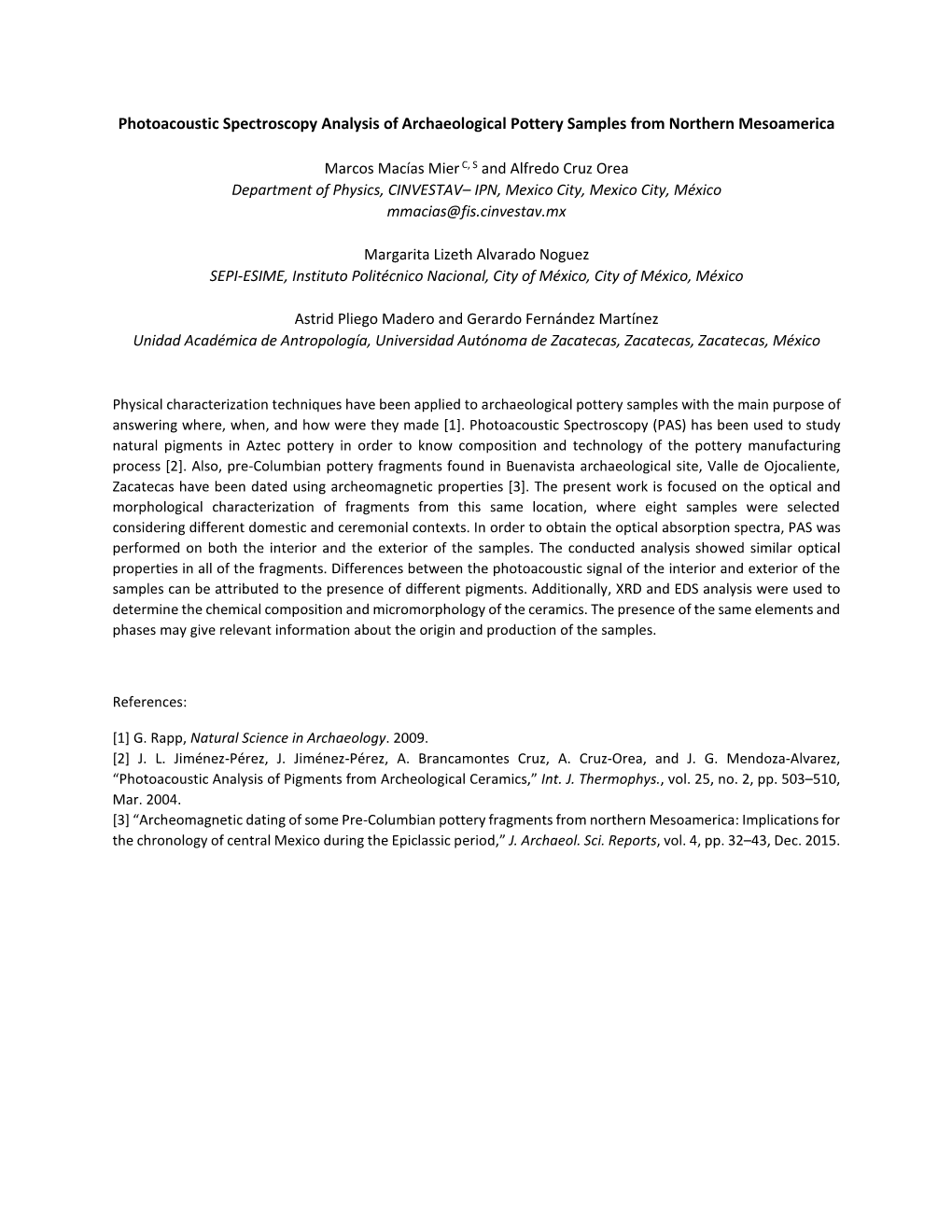 Photoacoustic Spectroscopy Analysis of Archaeological Pottery Samples from Northern Mesoamerica