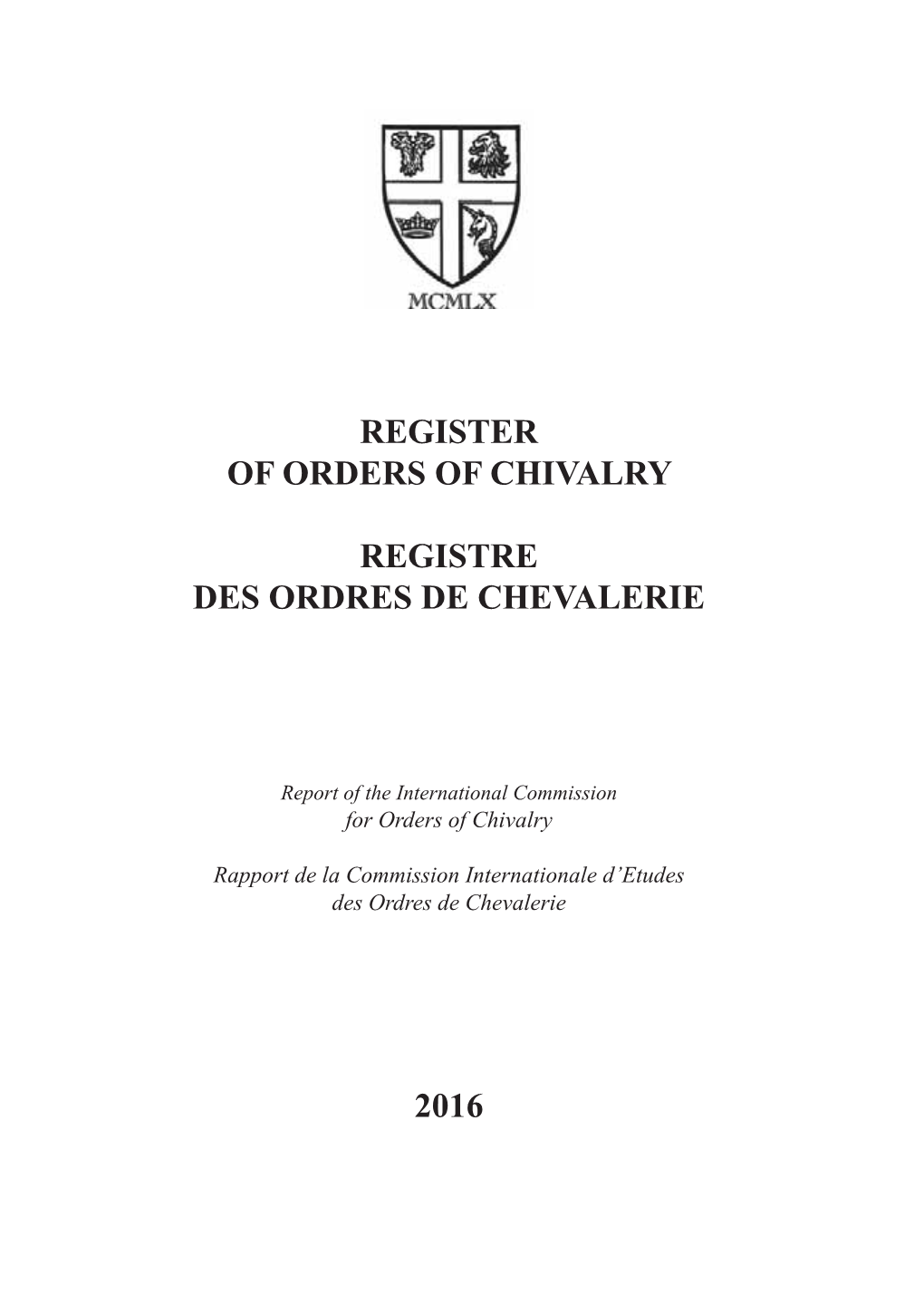 Register of Orders of Chivalry Registre Des Ordres De Chevalerie