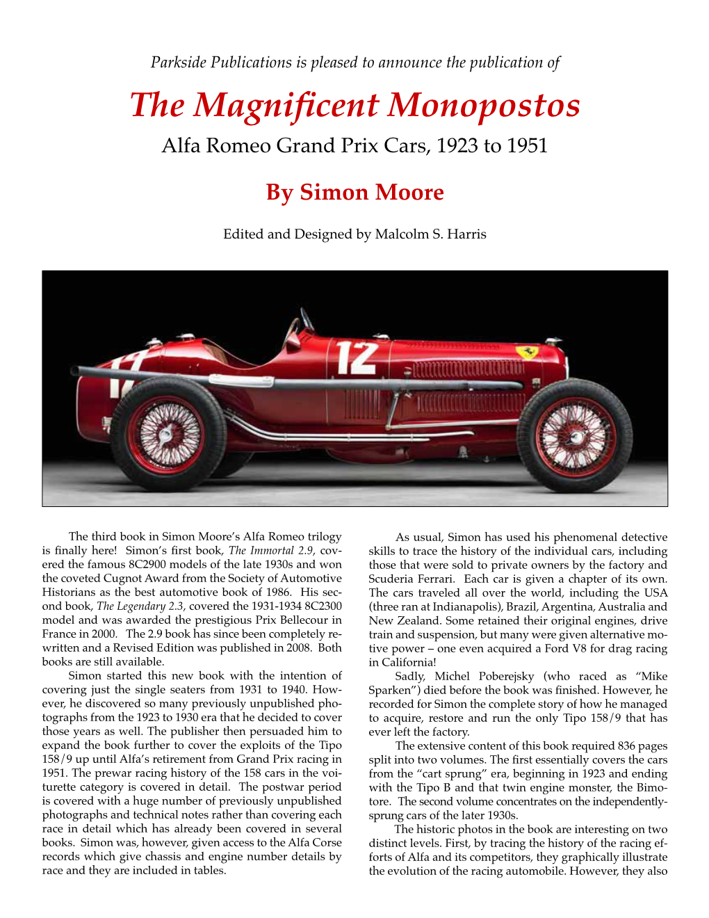 The Magnificent Monopostos Alfa Romeo Grand Prix Cars, 1923 to 1951