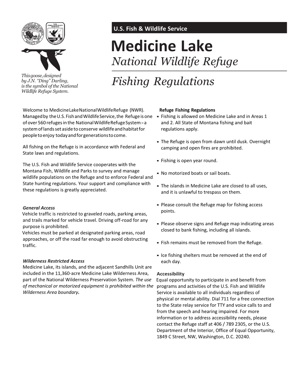 Medicine Lake National Wildlife Refuge Fishing Regulations