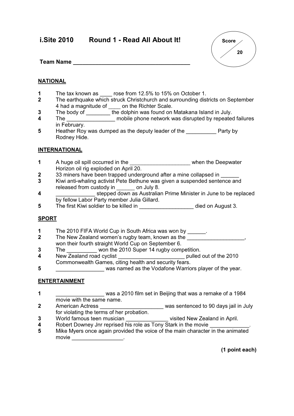 Isite Quiz 2010