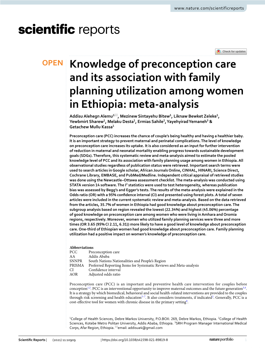 Knowledge of Preconception Care and Its Association with Family Planning