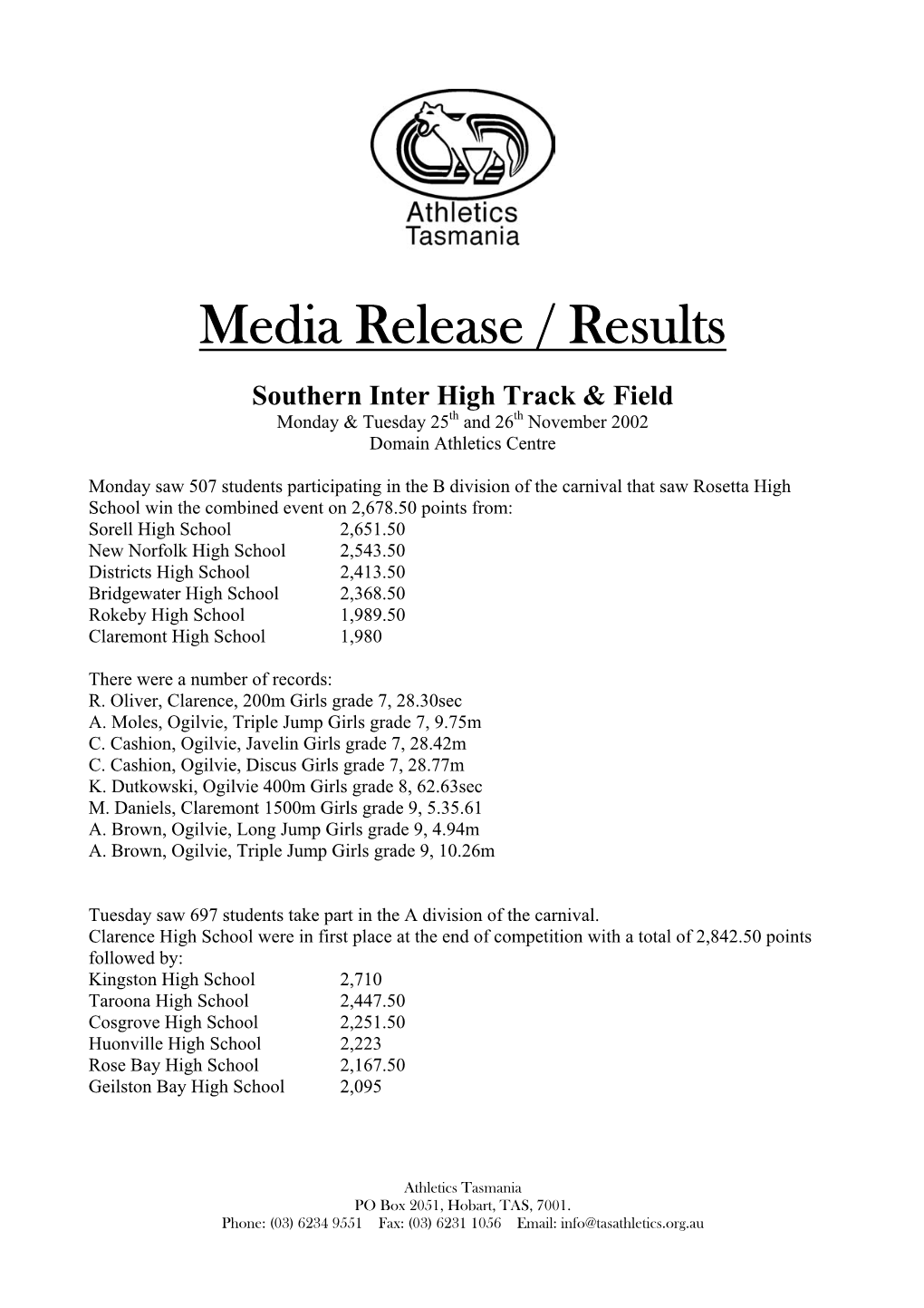 Media Release / Results