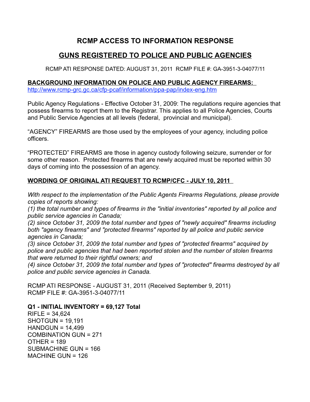 Rcmp Access to Information Response Guns Registered