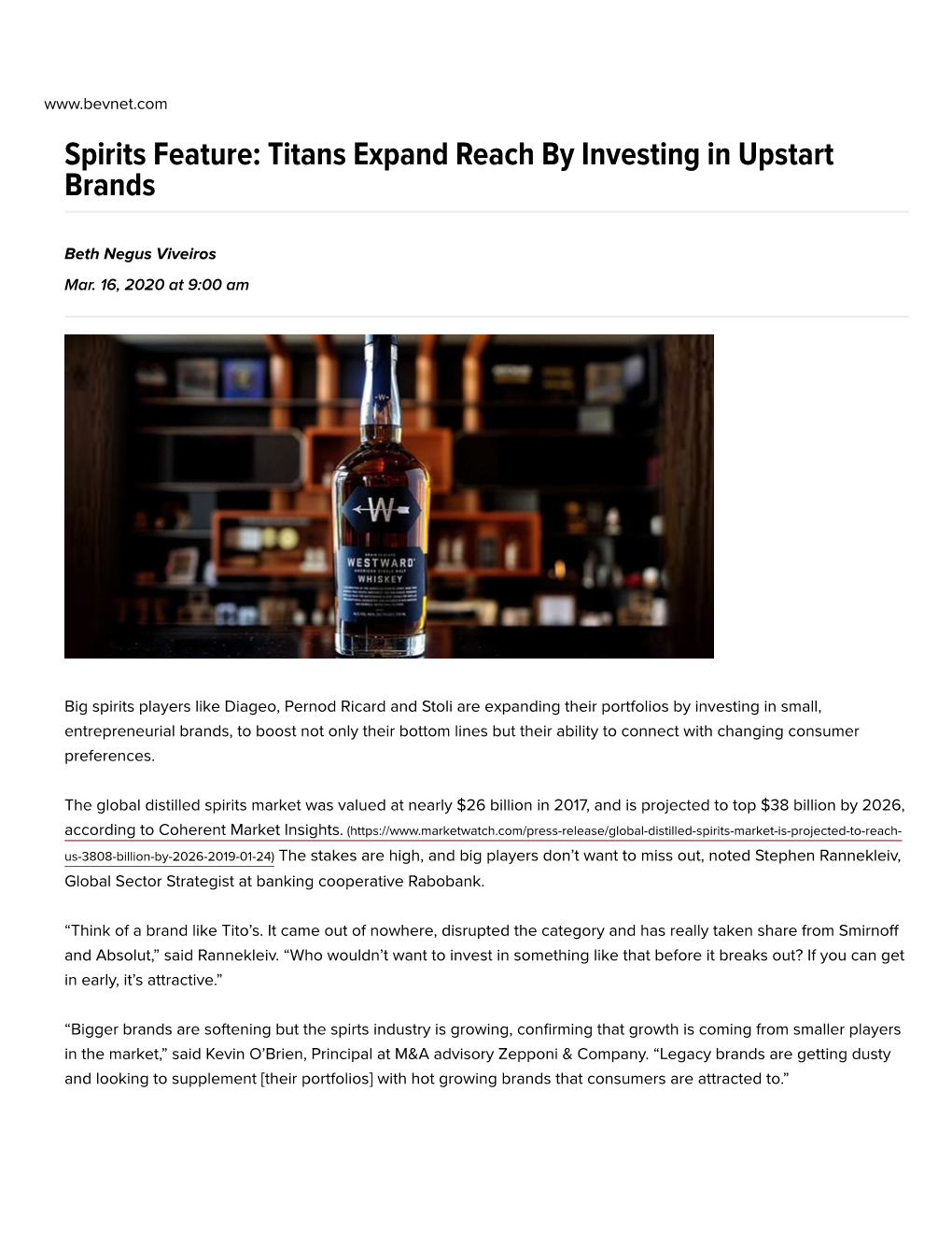 Spirits Feature: Titans Expand Reach by Investing in Upstart Brands