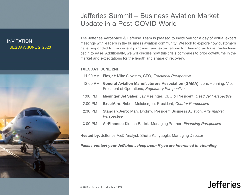Jefferies Summit – Business Aviation Market Update in a Post-COVID World
