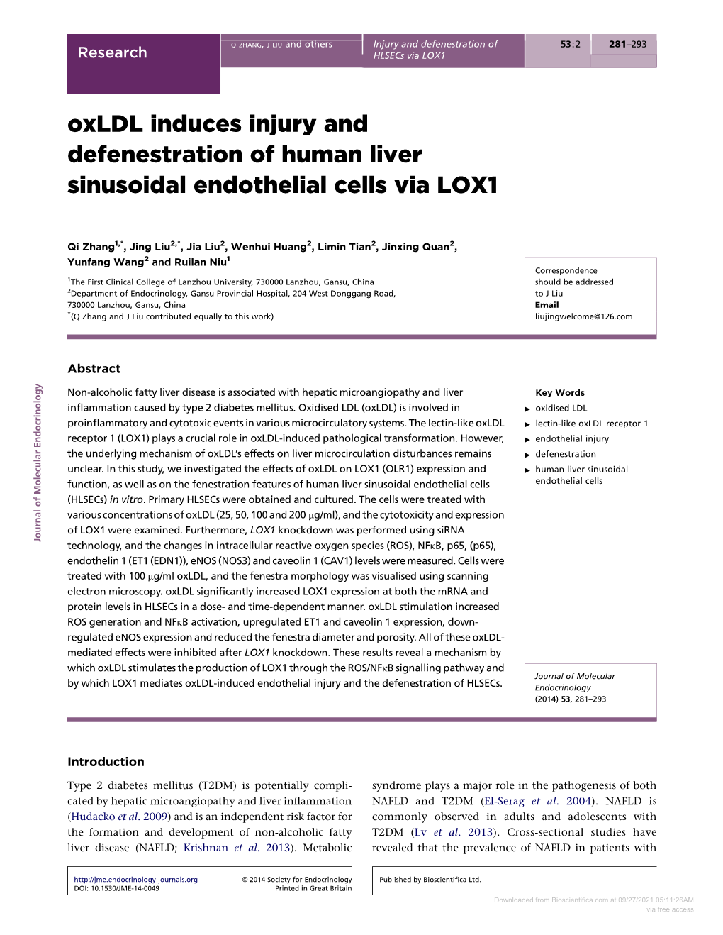 Oxldl Induces Injury and Defenestration of Human Liver Sinusoidal Endothelial Cells Via LOX1