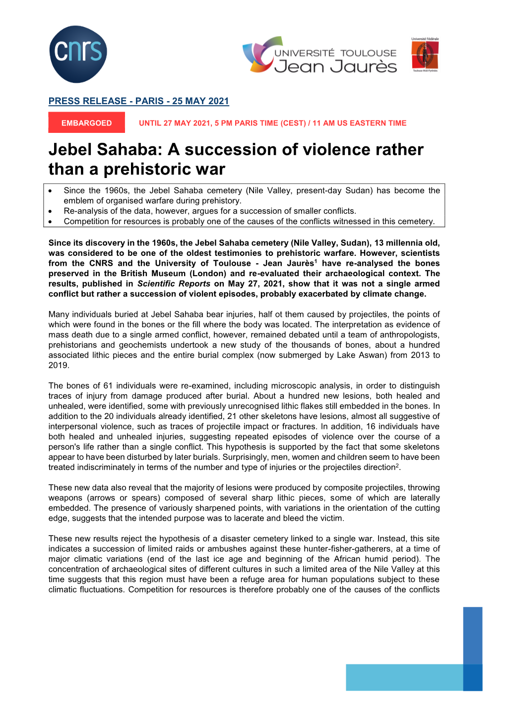 Jebel Sahaba: a Succession of Violence Rather Than a Prehistoric