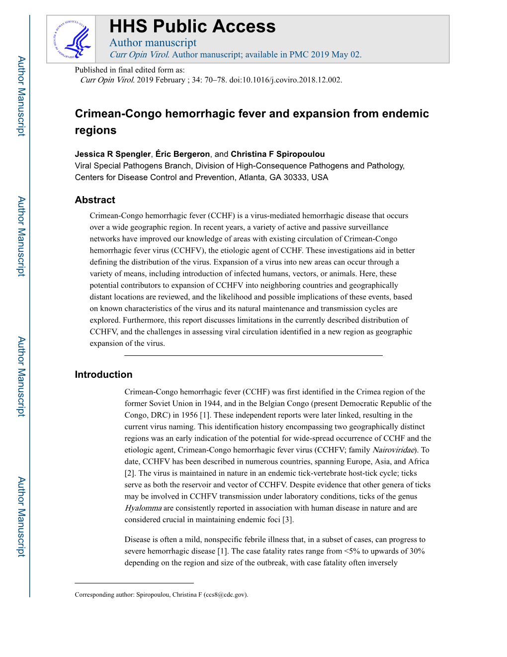 Crimean-Congo Hemorrhagic Fever and Expansion from Endemic Regions