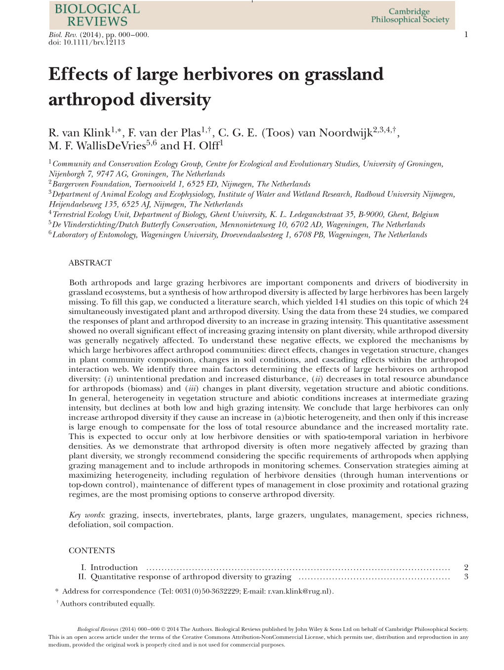 Effects of Large Herbivores on Grassland Arthropod Diversity