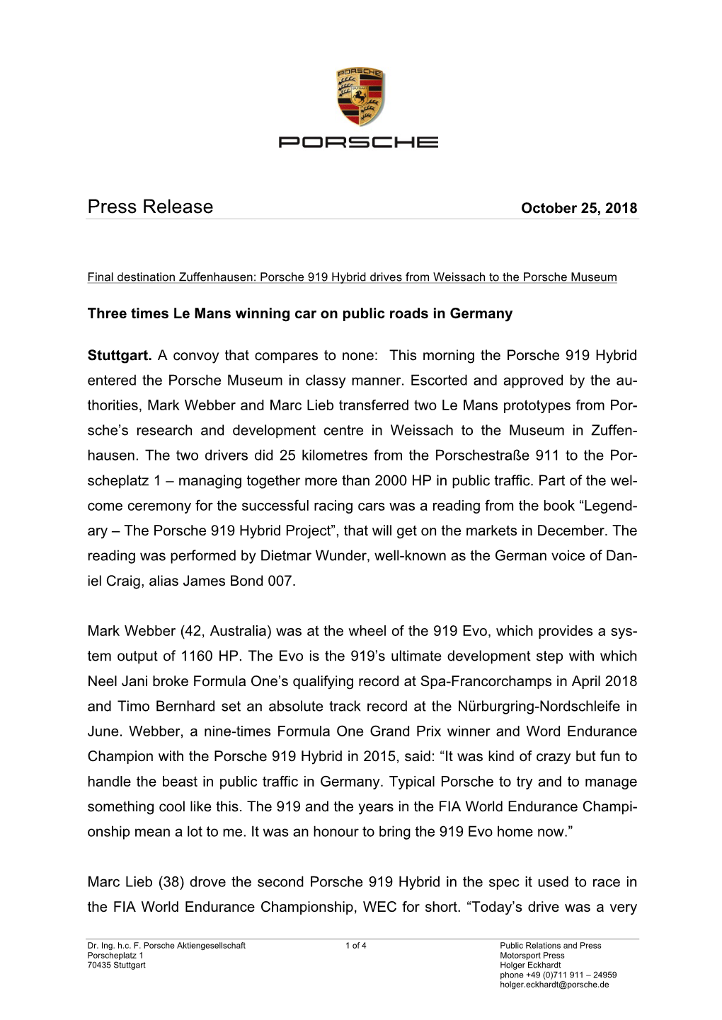 Press Release October 25, 2018