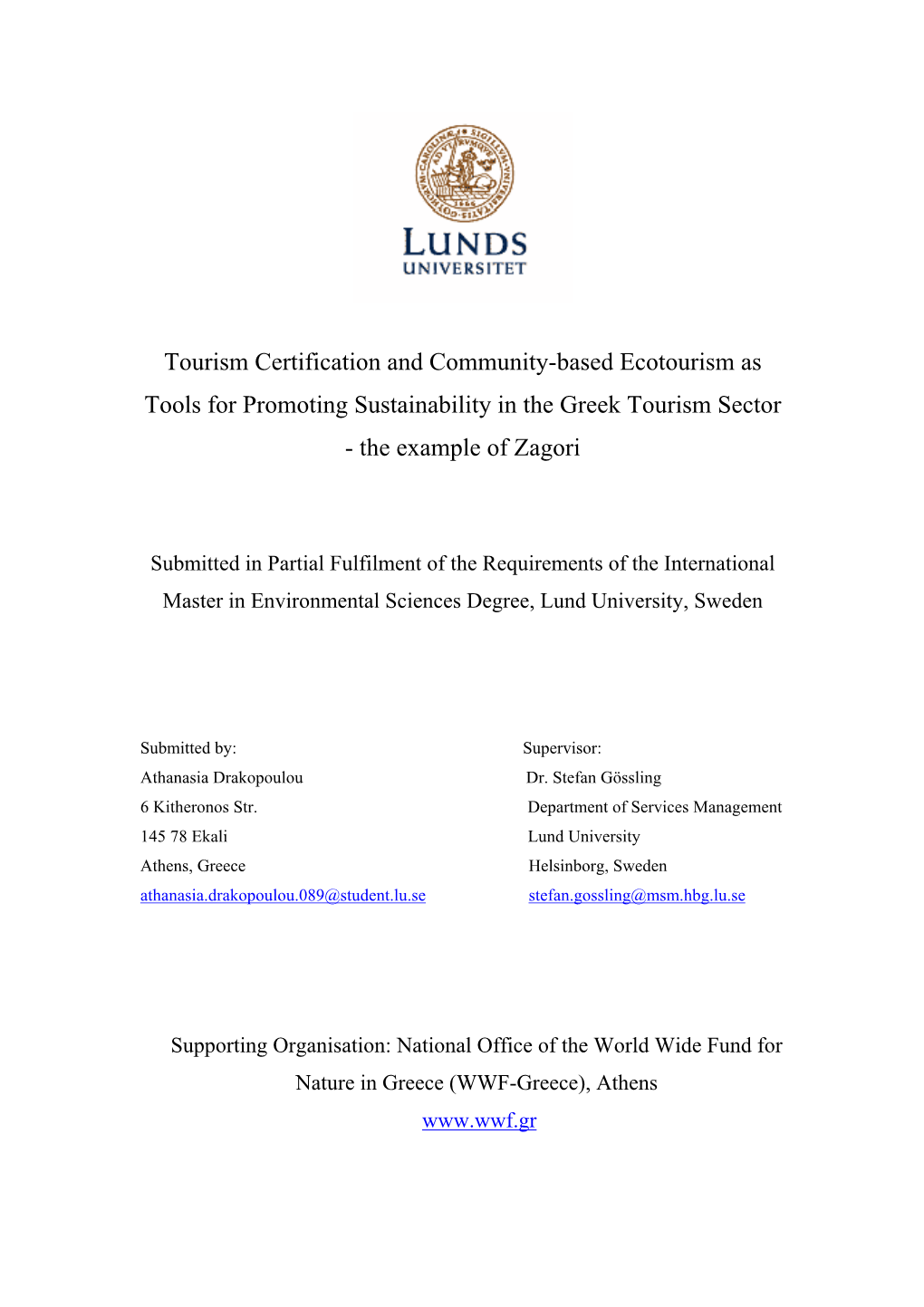Thesis Title: “The Development of Community-Based Ecotourism And
