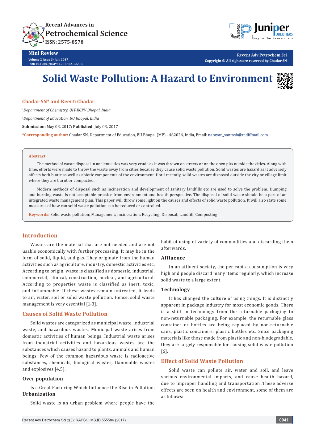 Solid Waste Pollution: a Hazard to Environment