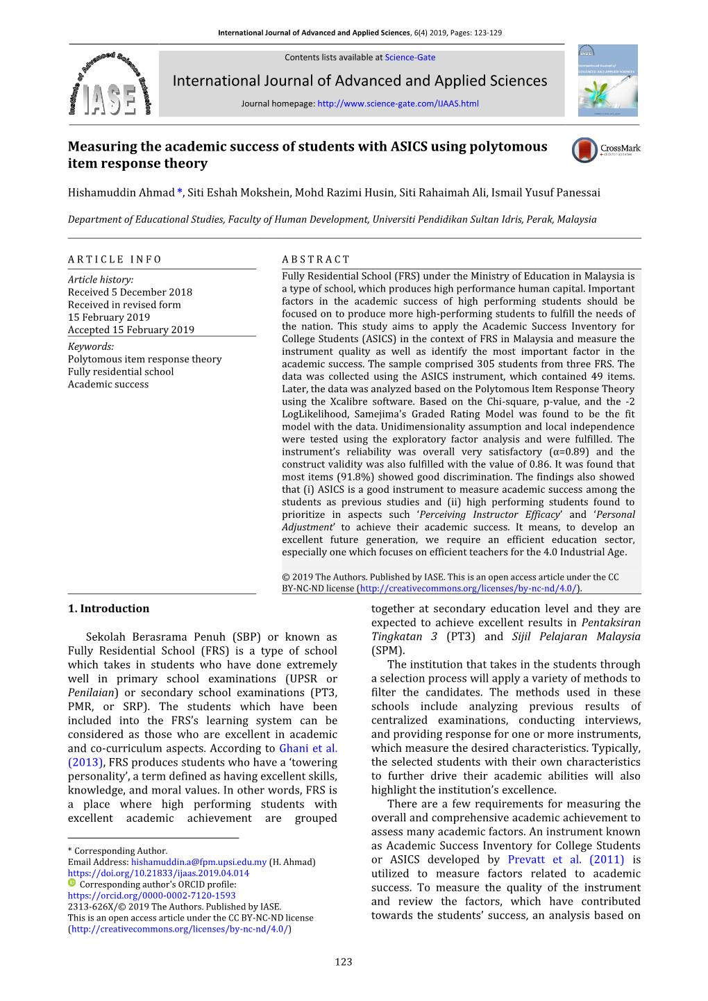 Measuring the Academic Success of Students with ASICS Using Polytomous Item Response Theory