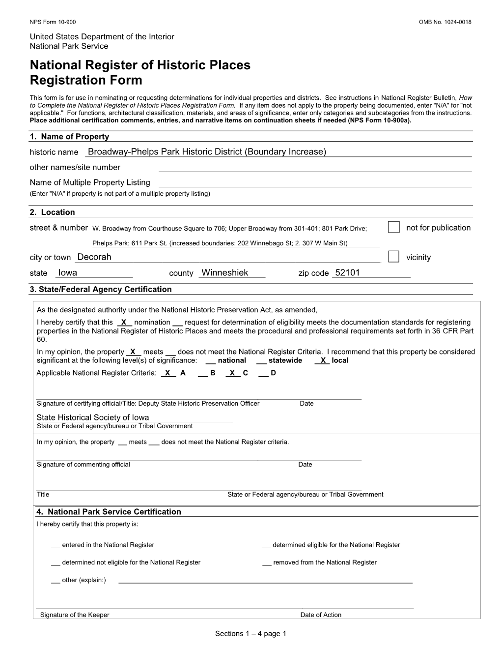 NPS Form 10 900 OMB No. 1024 0018