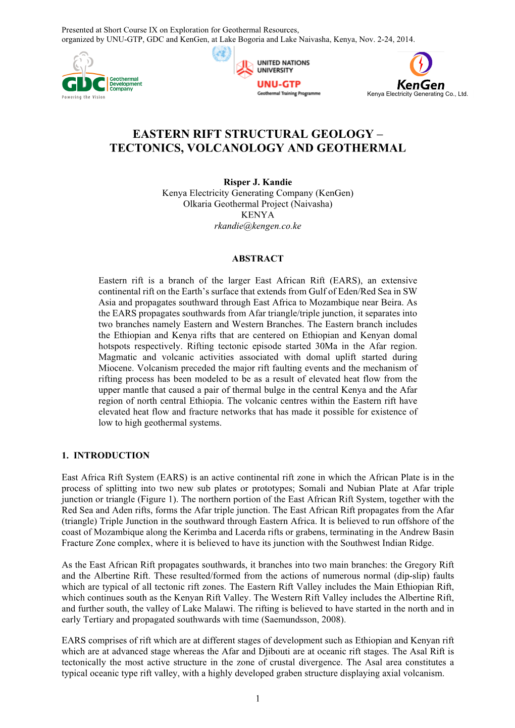 Eastern Rift Structural Geology – Tectonics, Volcanology and Geothermal