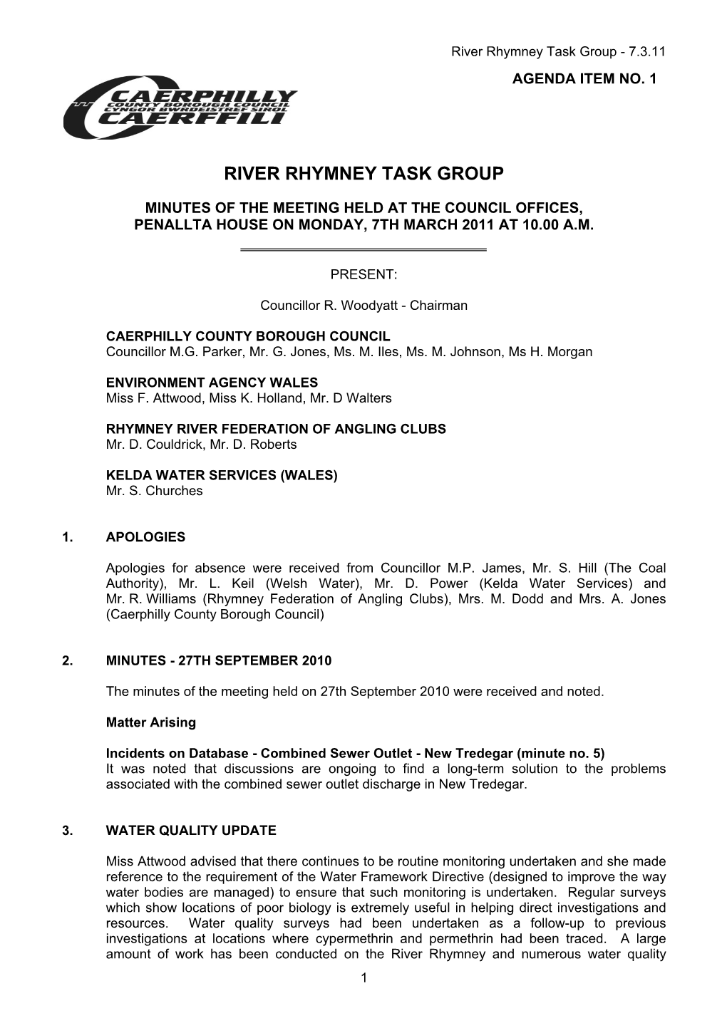 River Rhymney Task Group - 7.3.11 AGENDA ITEM NO