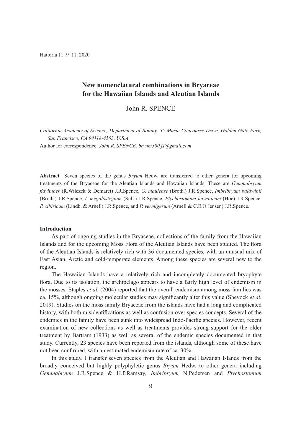 New Nomenclatural Combinations in Bryaceae for the Hawaiian Islands and Aleutian Islands