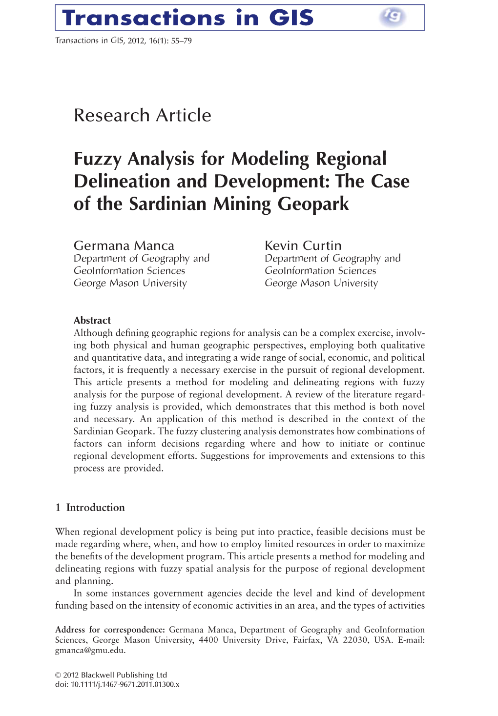 Fuzzy Analysis for Modeling Regional Delineation and Development: the Case of the Sardinian Mining Geopark