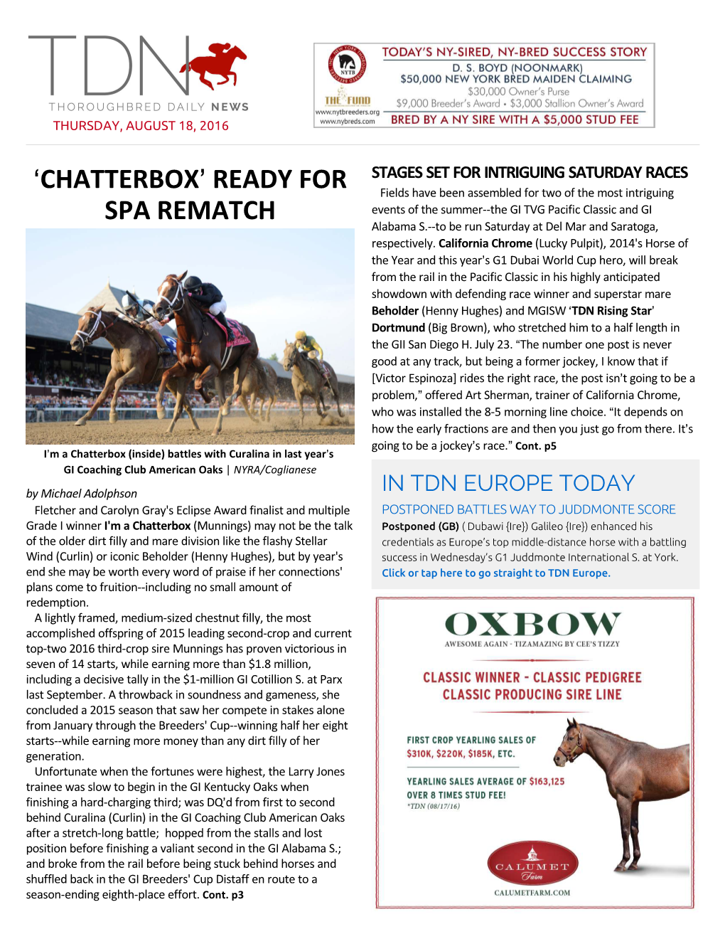 Chatterbox= Ready for Spa Rematch