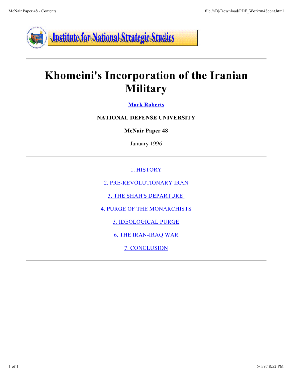 Khomeini's Incorporation of the Iranian Military