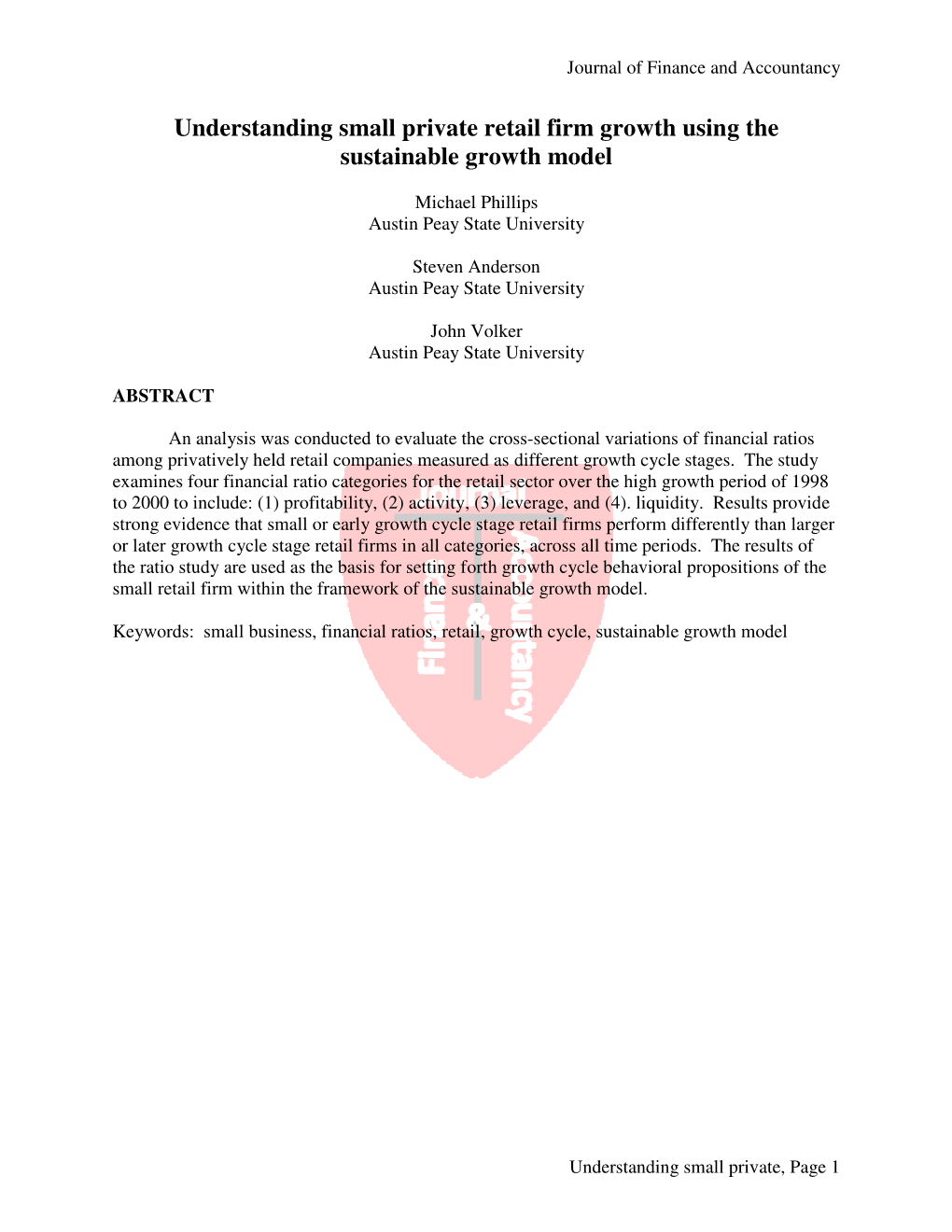 Understanding Small Private Retail Firm Growth Using the Sustainable Growth Model