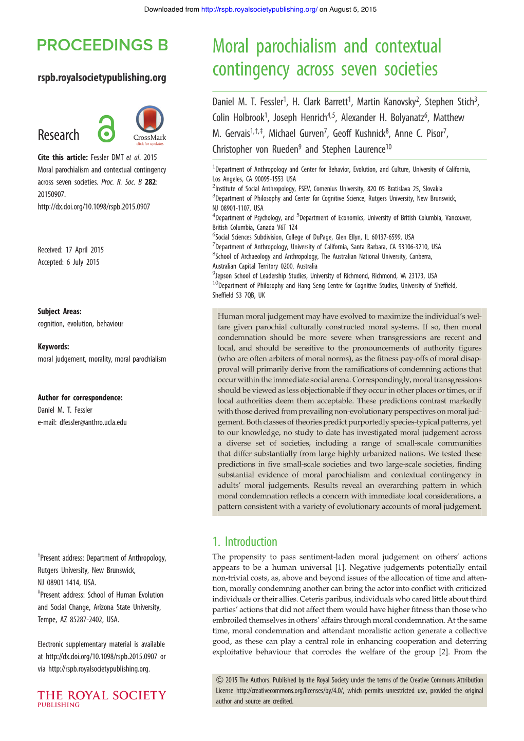 Moral Parochialism and Contextual Contingency Across Seven Societies