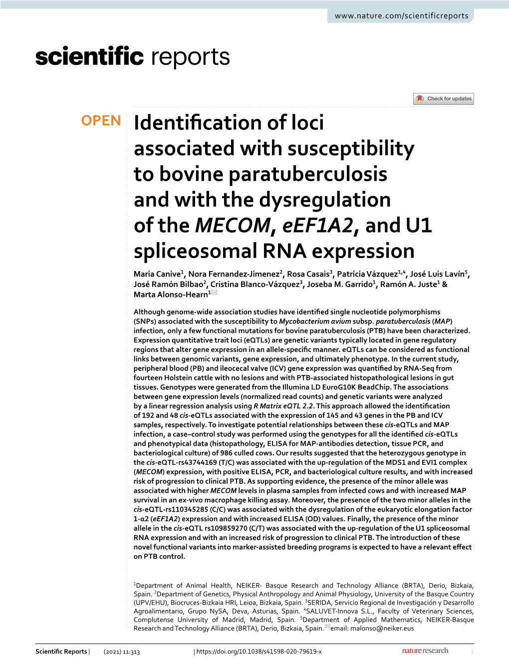 Identification of Loci Associated with Susceptibility to Bovine Paratuberculosis and with the Dysregulation of the MECOM, Eef1a2