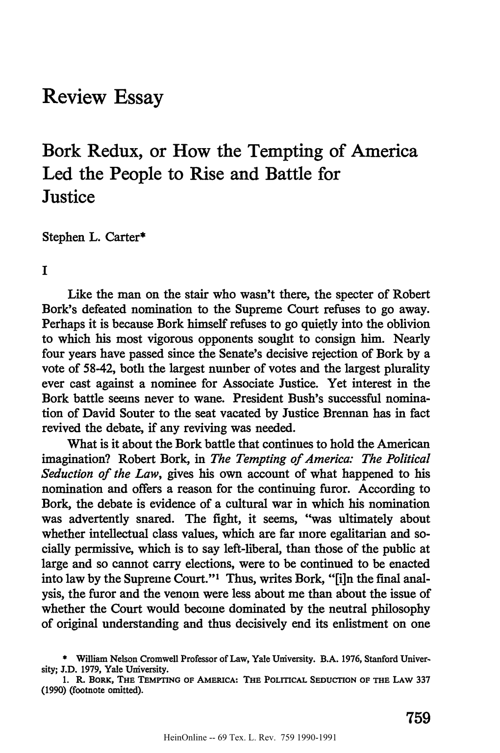 Bork Redux, Or How the Tempting of America Led the People to Rise and Battle for Justice