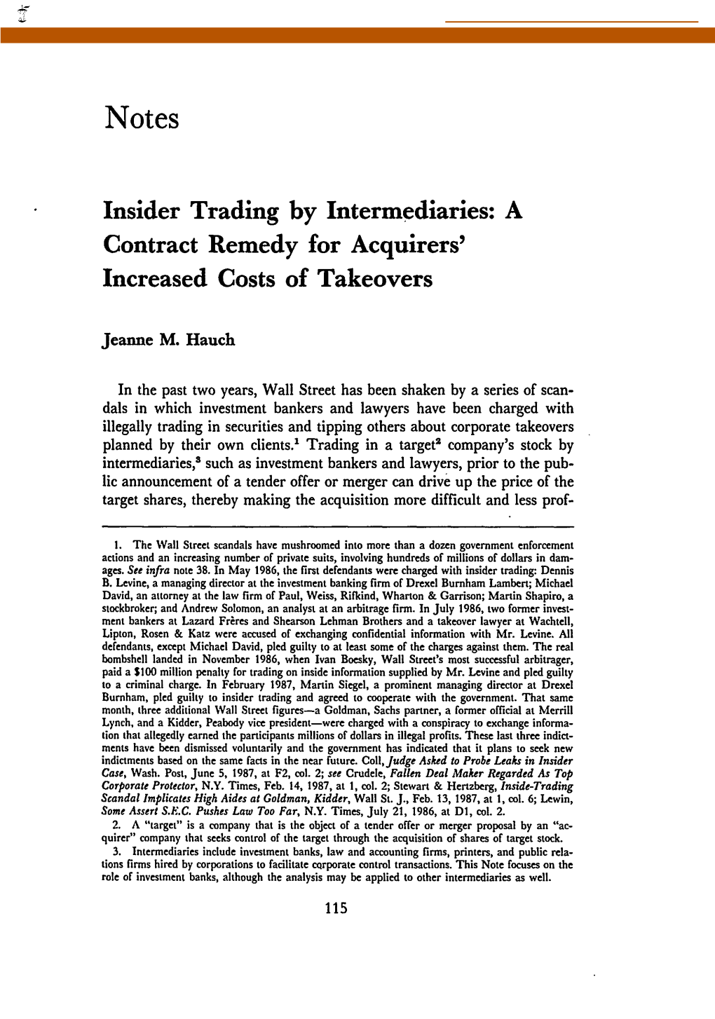 Insider Trading by Intermediaries: a Contract Remedy for Acquirers' Increased Costs of Takeovers