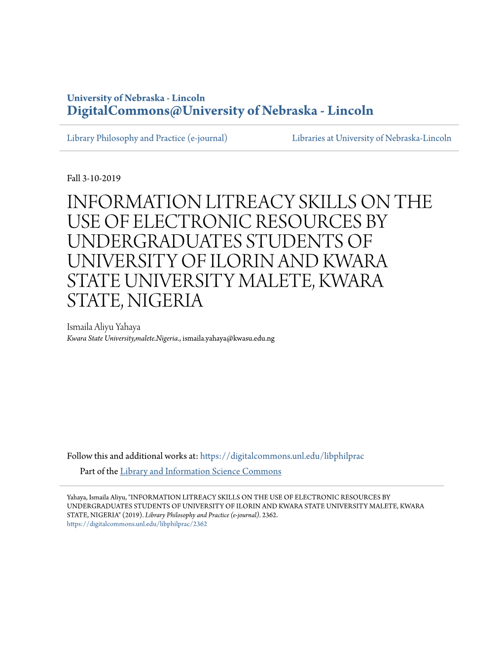 Information Litreacy Skills on the Use of Electronic