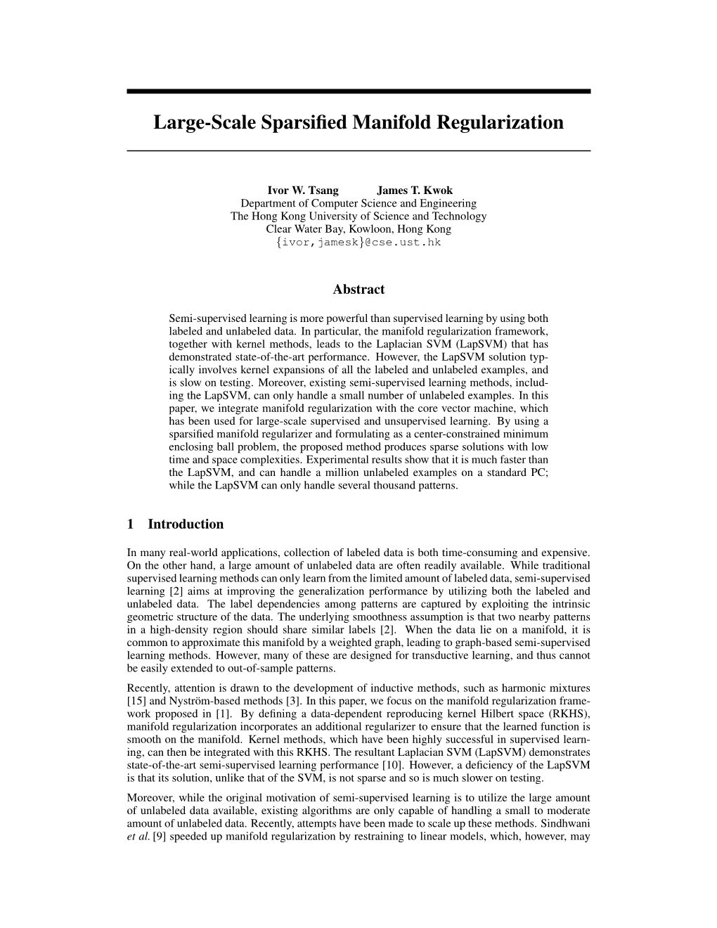 Large-Scale Sparsified Manifold Regularization