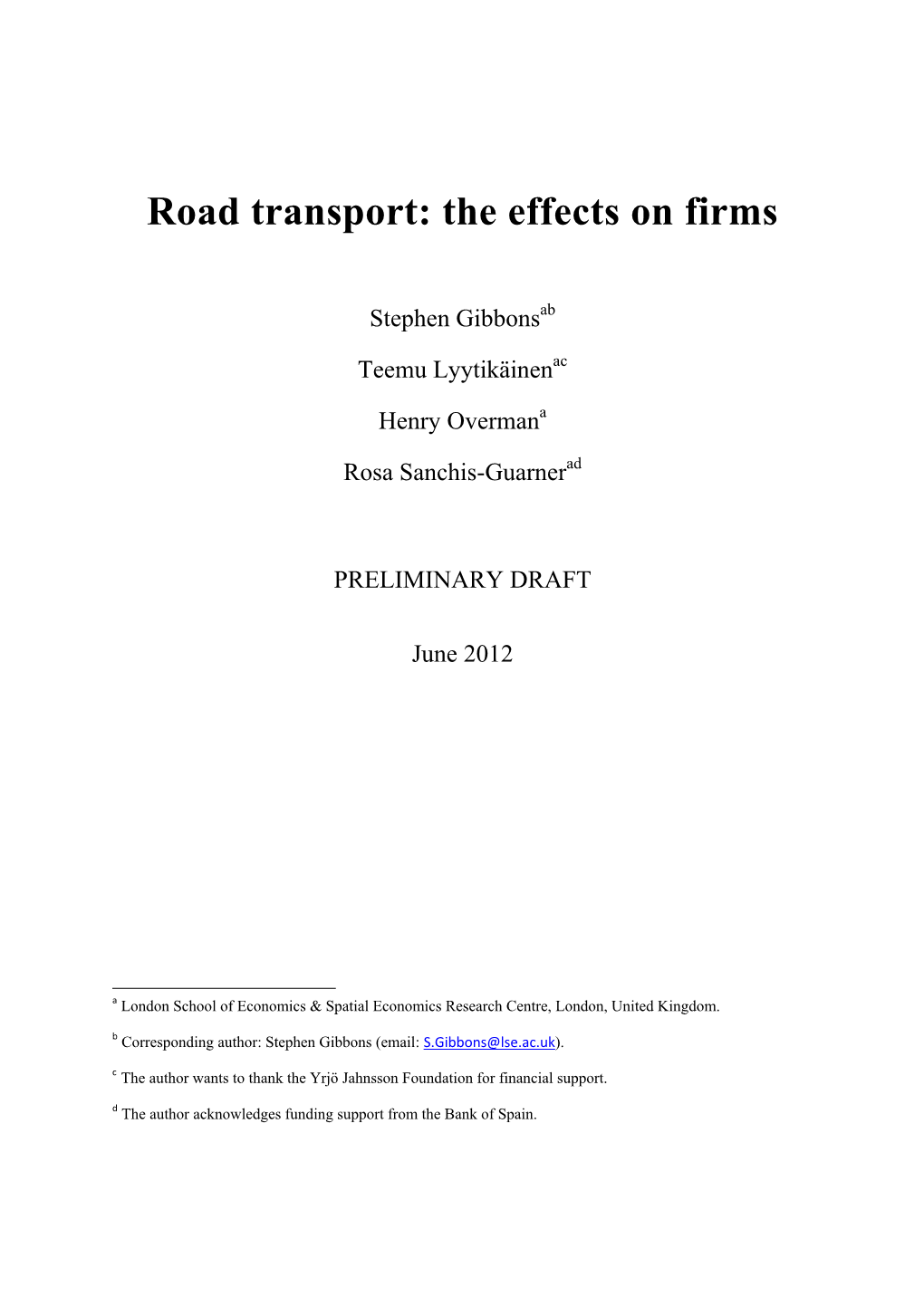 Road Transport: the Effects on Firms