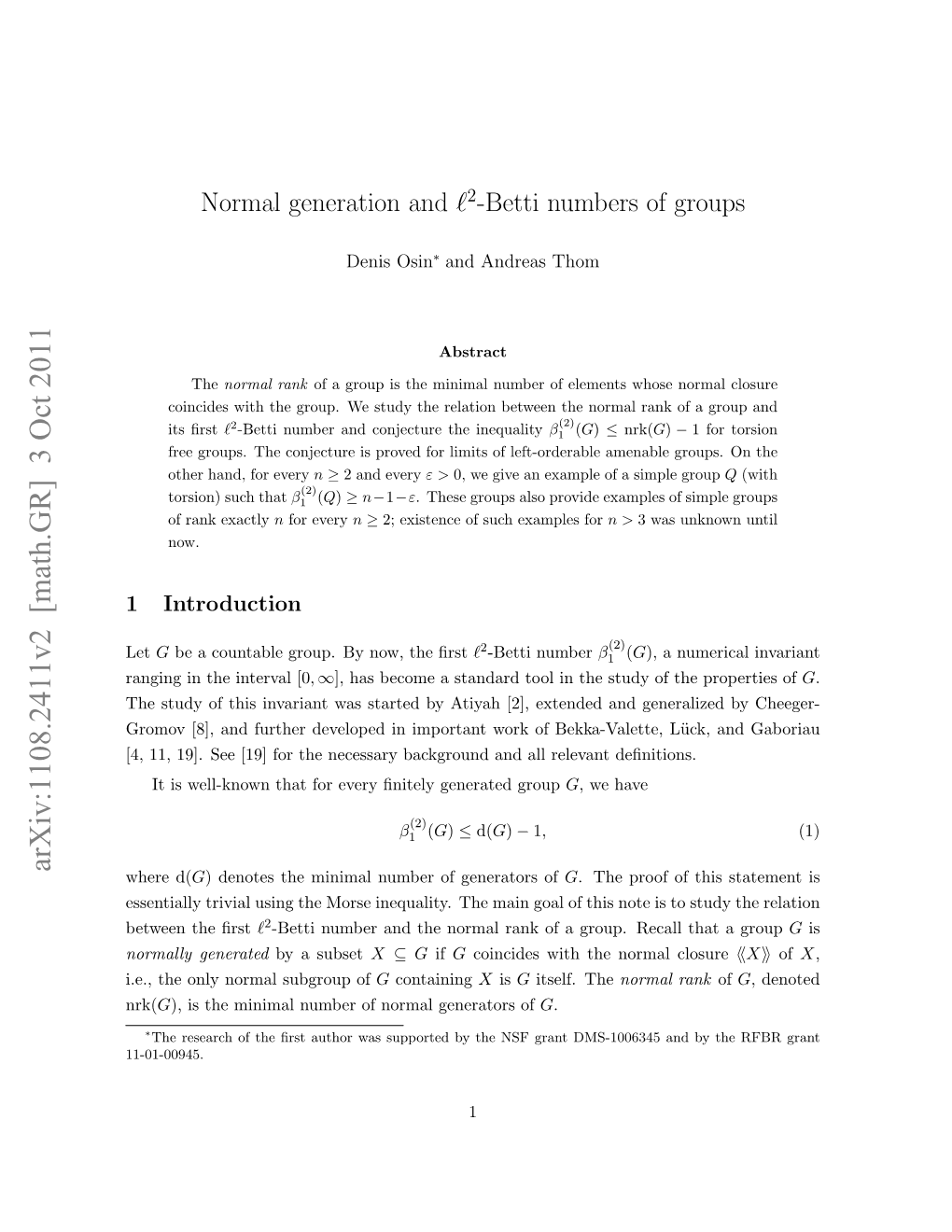 Normal Generation and L2-Betti Numbers of Groups