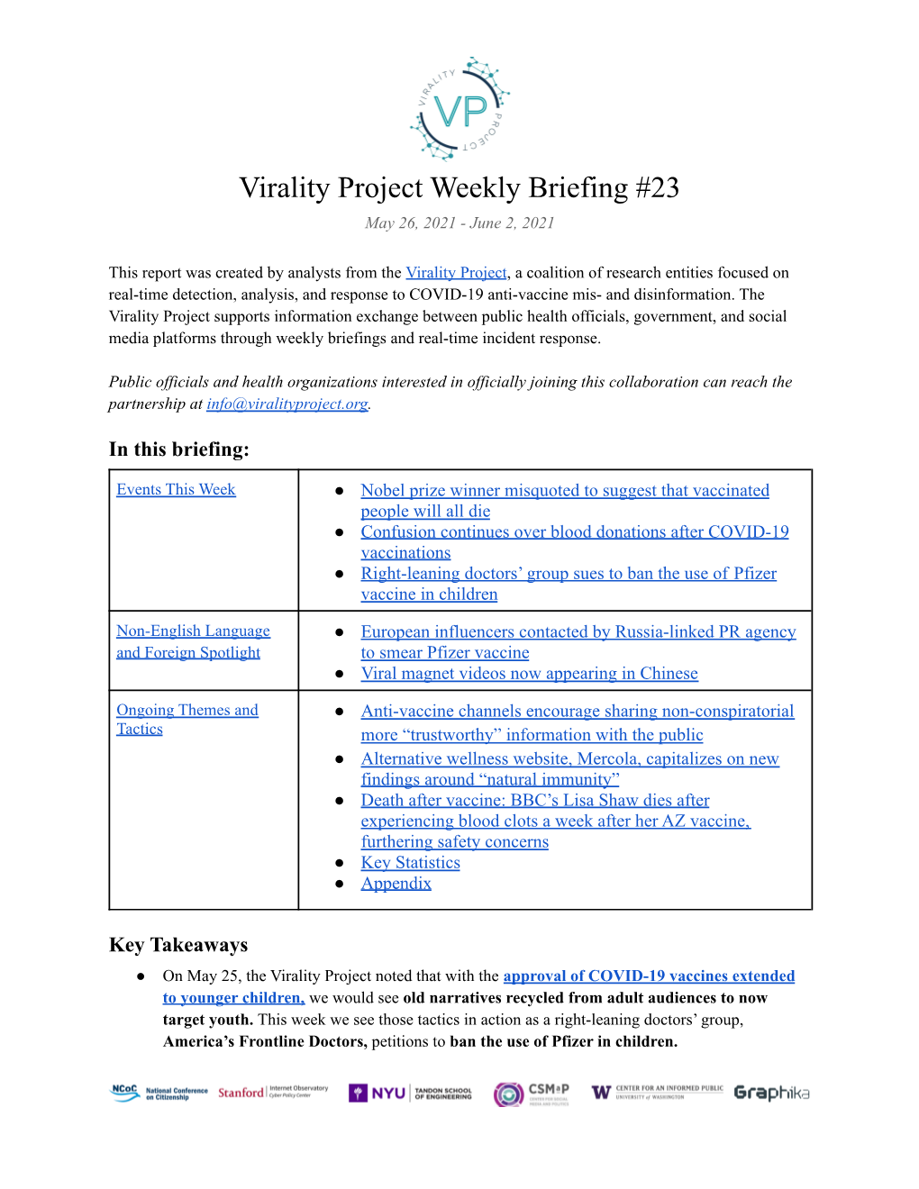 Virality Project Weekly Briefing #23 May 26, 2021 - June 2, 2021