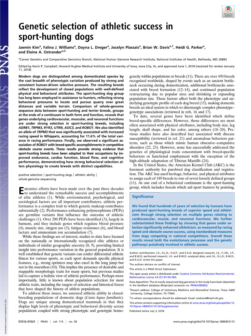 Genetic Selection of Athletic Success in Sport-Hunting Dogs