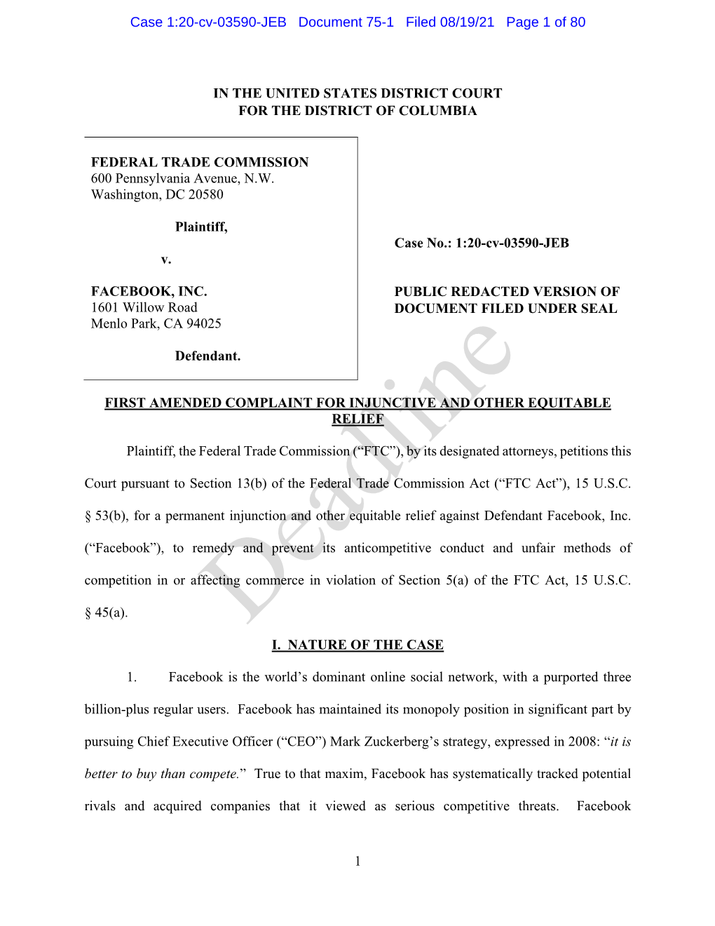 First Amended Complaint for Injunctive and Other Equitable Relief