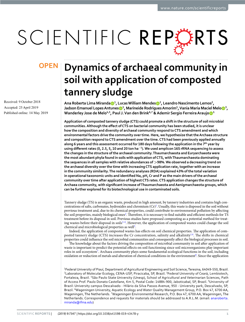 Dynamics of Archaeal Community in Soil with Application of Composted