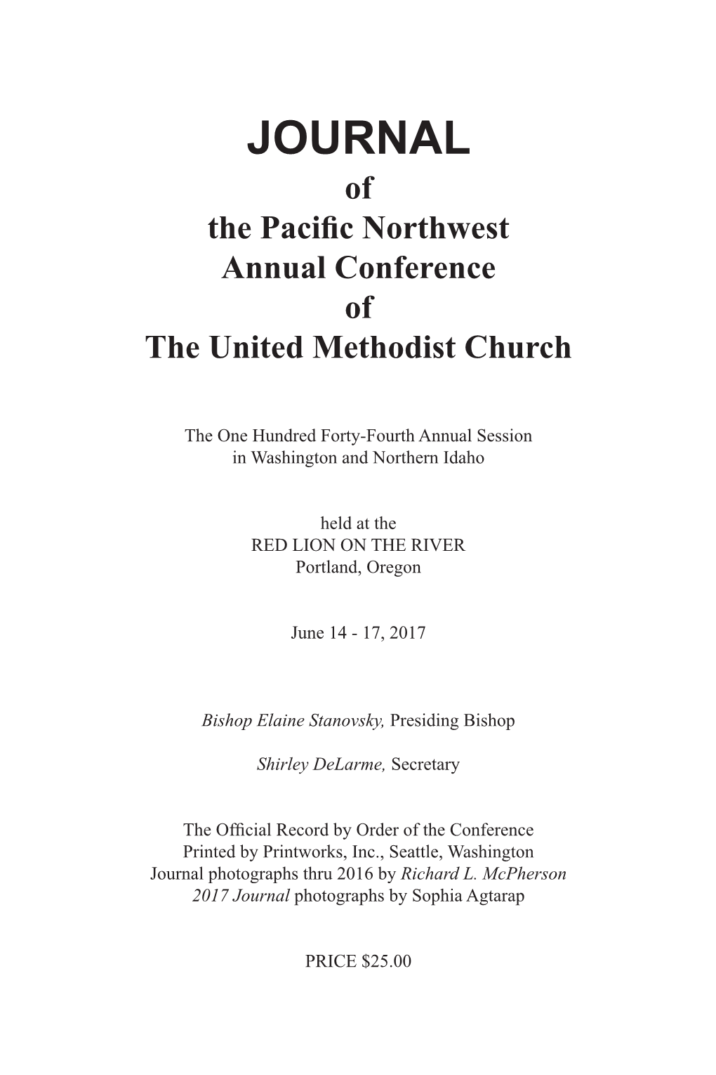 JOURNAL of the Pacific Northwest Annual Conference of the United Methodist Church