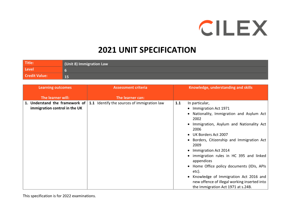 Immigration Law Level 6 Credit Value: 15